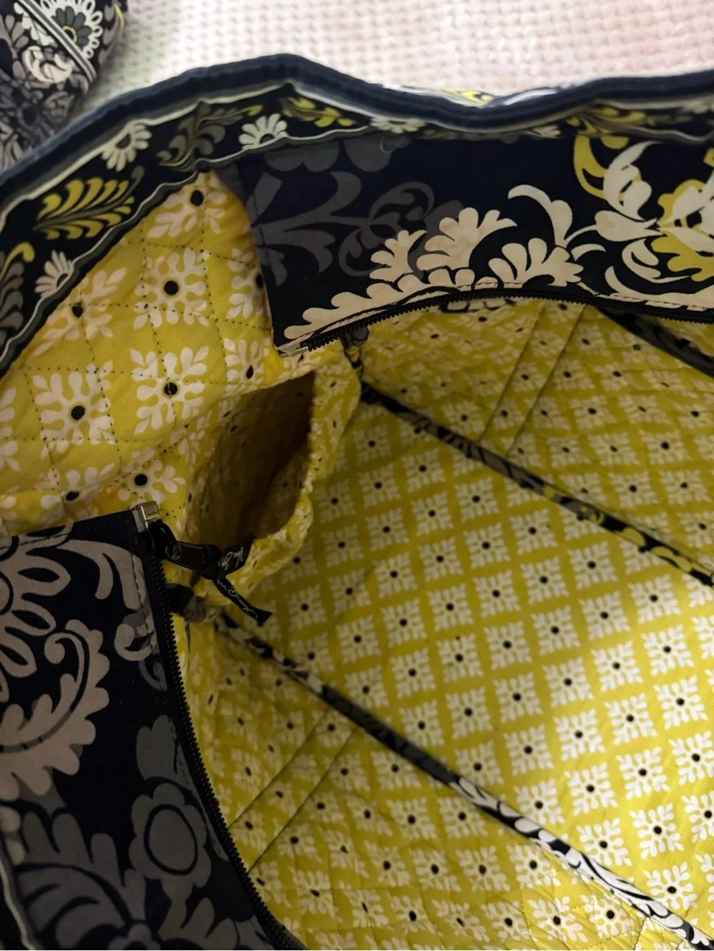 Vera Bradley Quilted Floral Tote and Duffel in Black, Gray & Yellow